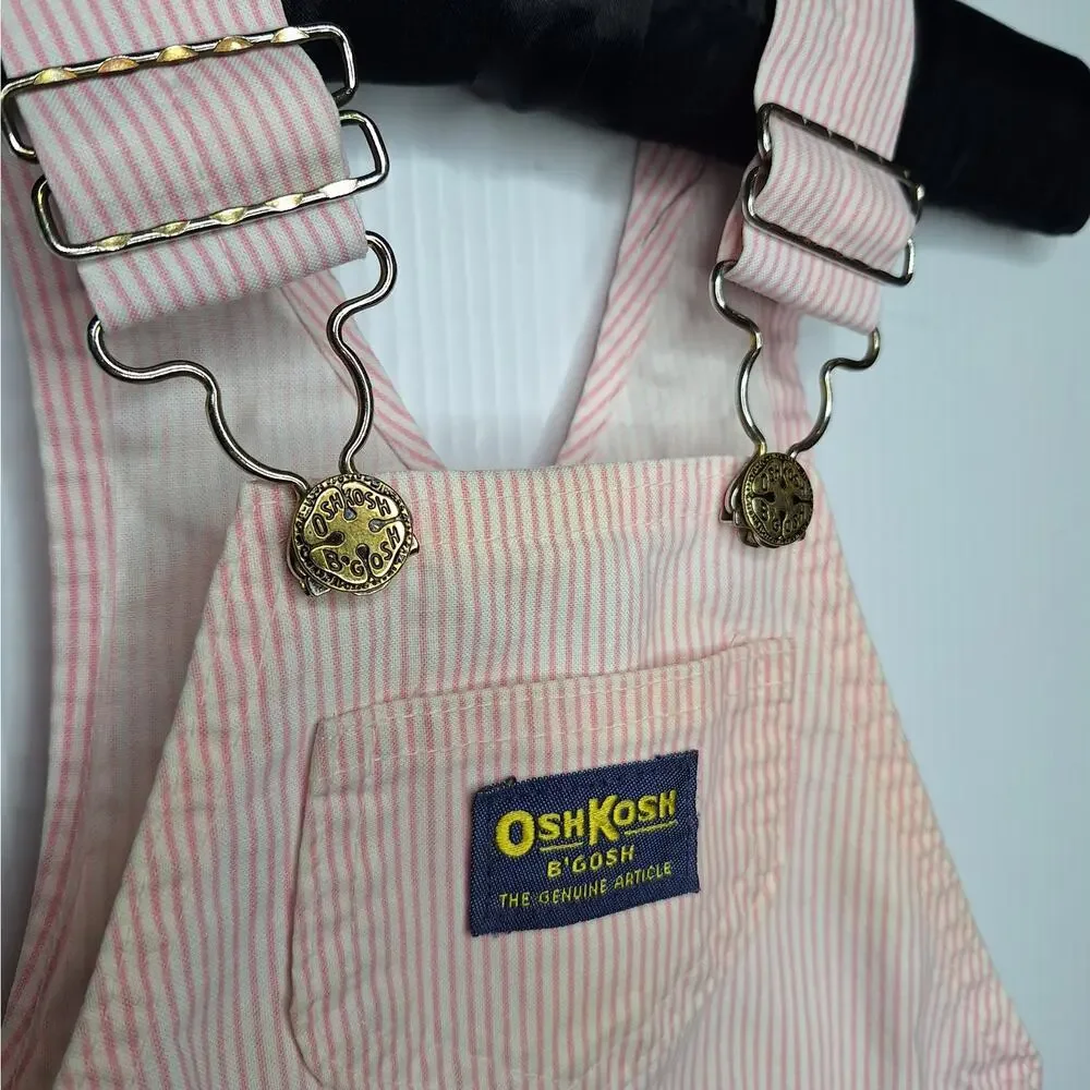 Vintage OshKosh B'Gosh Vestbak Bib Overalls Girls Pink White Stripe USA 24 mo